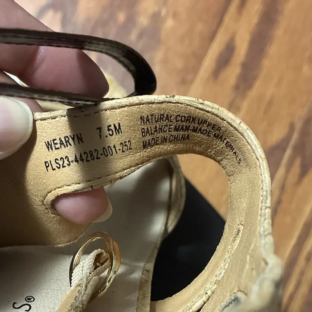 Kim Rogers Cork Strappy Buckle Comfort Open Toe Heels Beige Womens 7.5M